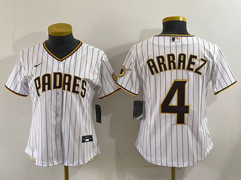 Youth 2025 San Diego Padres 4 Arraez White Stripe Game Nike MLB Jersey style 1